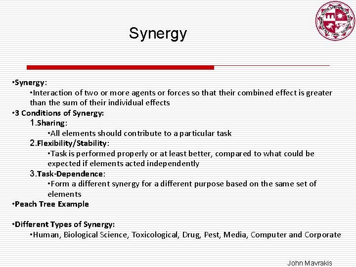 Control System and Synergy MSE 504 Engineering Management