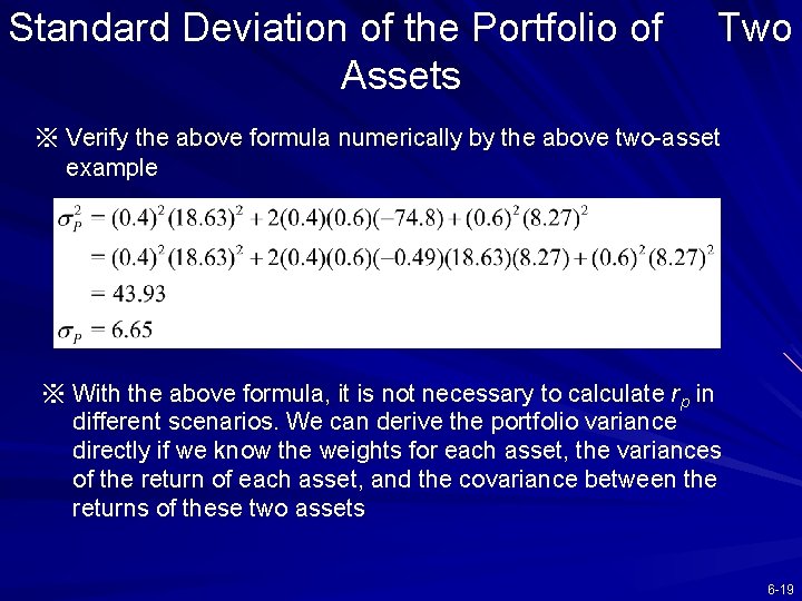 Standard Deviation of the Portfolio of Assets Two ※ Verify the above formula numerically