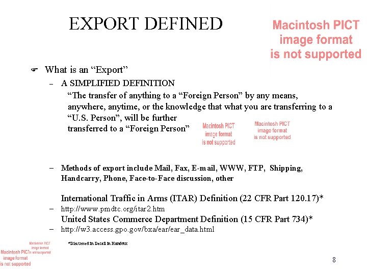 Export Definition Computer Export Control of Hardware Technology Presentation J R