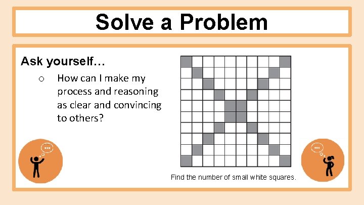 Solve a Problem Ask yourself… o How can I make my process and reasoning Solve a Problem Ask yourself… o How can I make my process and reasoning