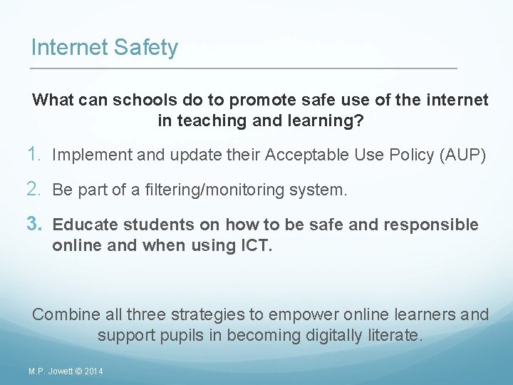 Internet Safety What can schools do to promote safe use of the internet in