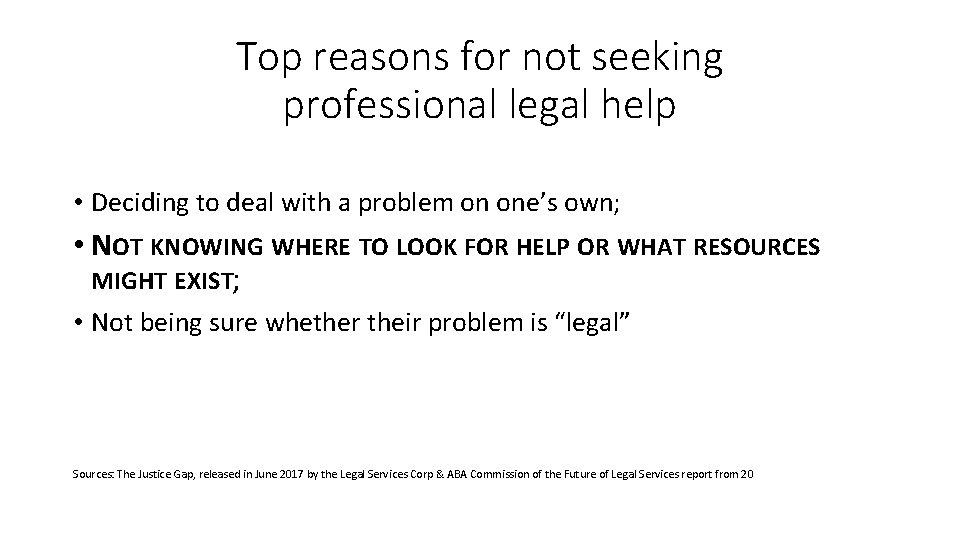 Top reasons for not seeking professional legal help • Deciding to deal with a