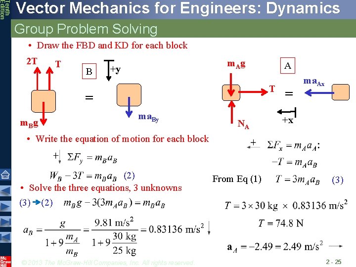 Tenth Edition Vector Mechanics for Engineers: Dynamics Group Problem Solving • Draw the FBD