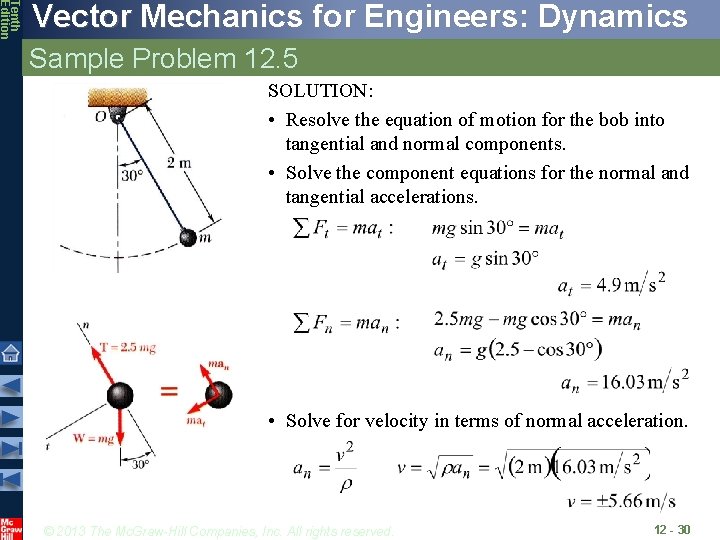 Tenth Edition Vector Mechanics for Engineers: Dynamics Sample Problem 12. 5 SOLUTION: • Resolve