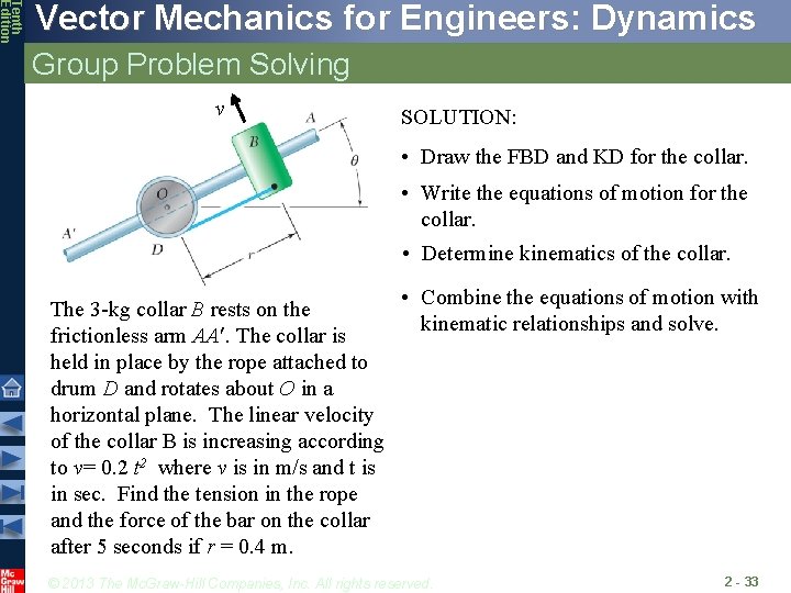 Tenth Edition Vector Mechanics for Engineers: Dynamics Group Problem Solving v SOLUTION: • Draw