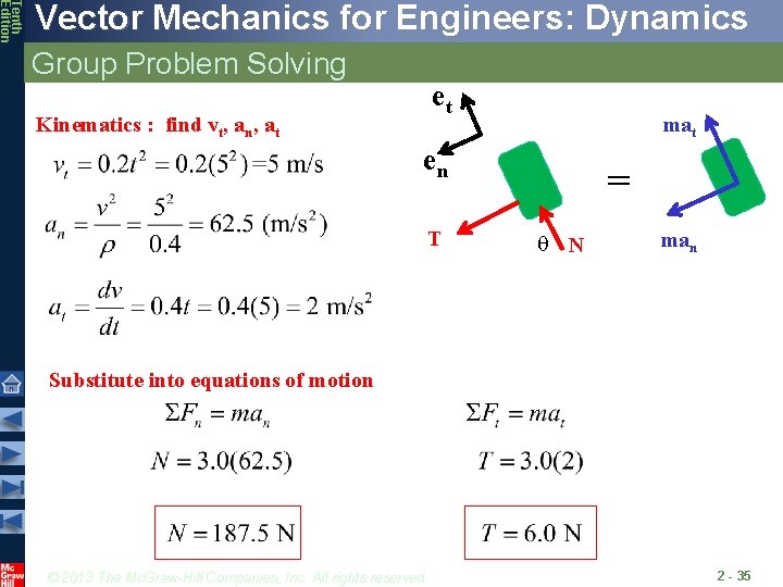 Tenth Edition Vector Mechanics for Engineers: Dynamics Group Problem Solving et Kinematics : find