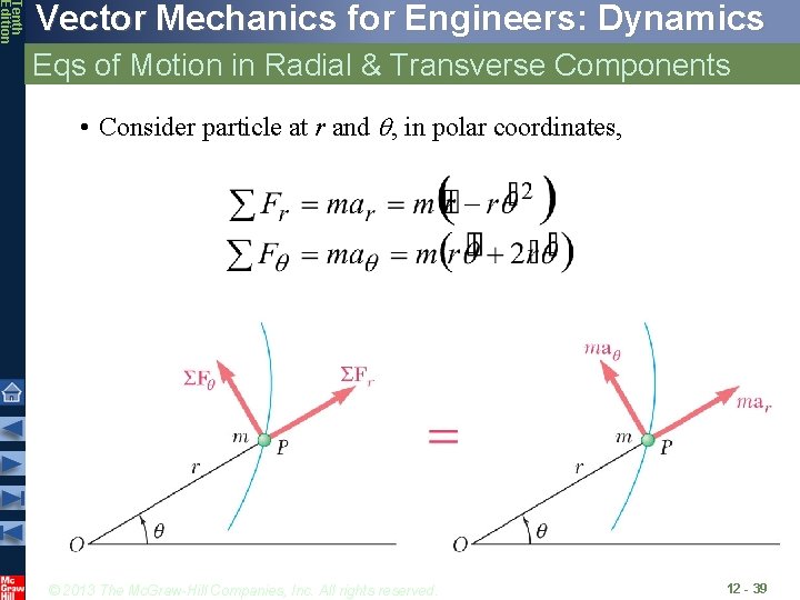 Tenth Edition Vector Mechanics for Engineers: Dynamics Eqs of Motion in Radial & Transverse