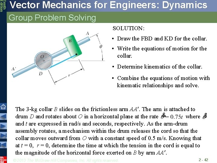 Tenth Edition Vector Mechanics for Engineers: Dynamics Group Problem Solving SOLUTION: • Draw the