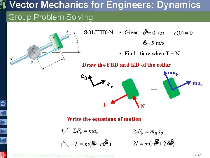 Tenth Edition Vector Mechanics for Engineers: Dynamics Group Problem Solving SOLUTION: • Given: •