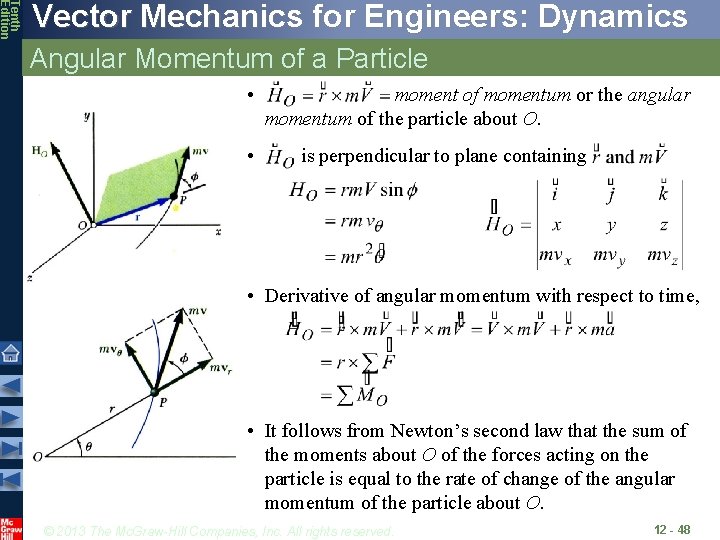 Tenth Edition Vector Mechanics for Engineers: Dynamics Angular Momentum of a Particle • •