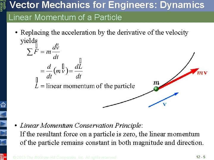 Tenth Edition Vector Mechanics for Engineers: Dynamics Linear Momentum of a Particle • Replacing
