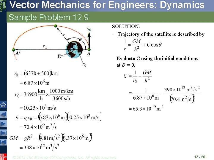 Tenth Edition Vector Mechanics for Engineers: Dynamics Sample Problem 12. 9 SOLUTION: • Trajectory