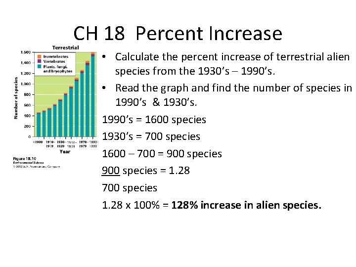 CH 18 Percent Increase • Calculate the percent increase of terrestrial alien species from