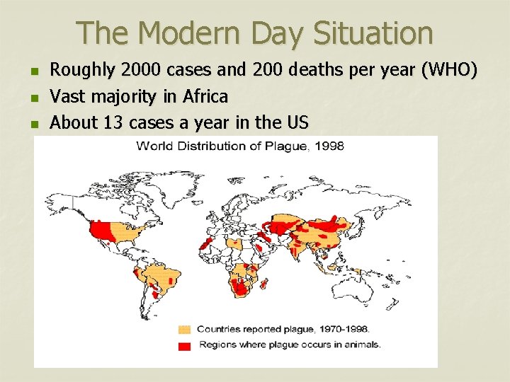 The Modern Day Situation n Roughly 2000 cases and 200 deaths per year (WHO)