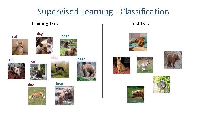 Supervised Learning - Classification Test Data Training Data dog cat cat dog bear 21
