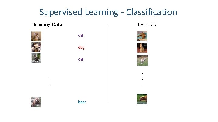 Supervised Learning - Classification Test Data Training Data cat dog cat . . .