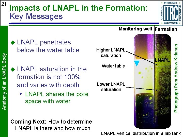 21 Impacts of LNAPL in the Formation: Key Messages Anatomy of an LNAPL Body