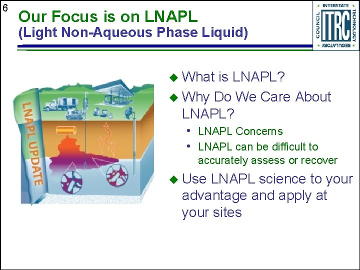 6 Our Focus is on LNAPL (Light Non-Aqueous Phase Liquid) u What is LNAPL?