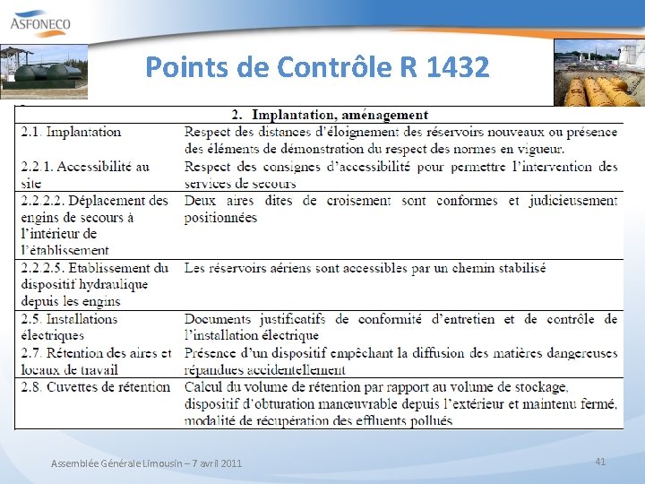 Points de Contrôle R 1432 Assemblée Générale Limousin – 7 avril 2011 41 