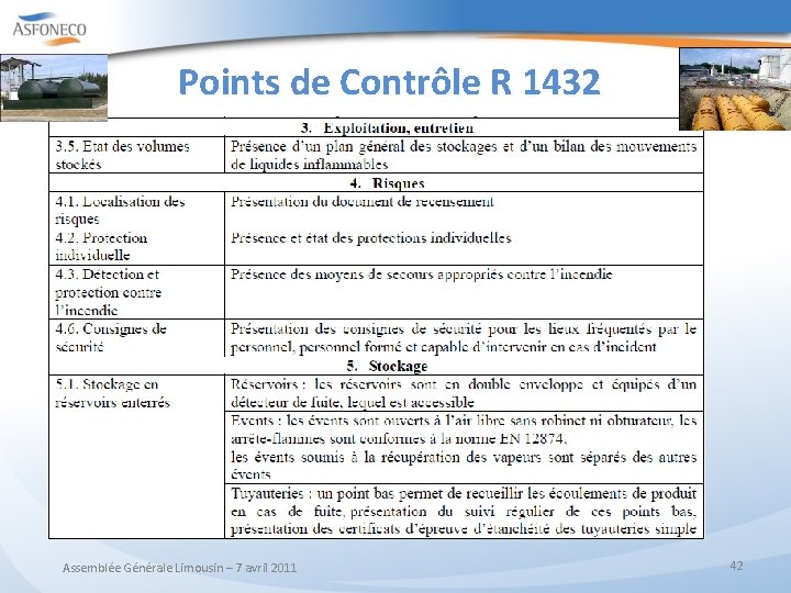 Points de Contrôle R 1432 Assemblée Générale Limousin – 7 avril 2011 42 