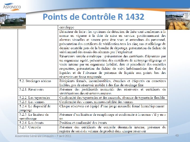 Points de Contrôle R 1432 Assemblée Générale Limousin – 7 avril 2011 43 