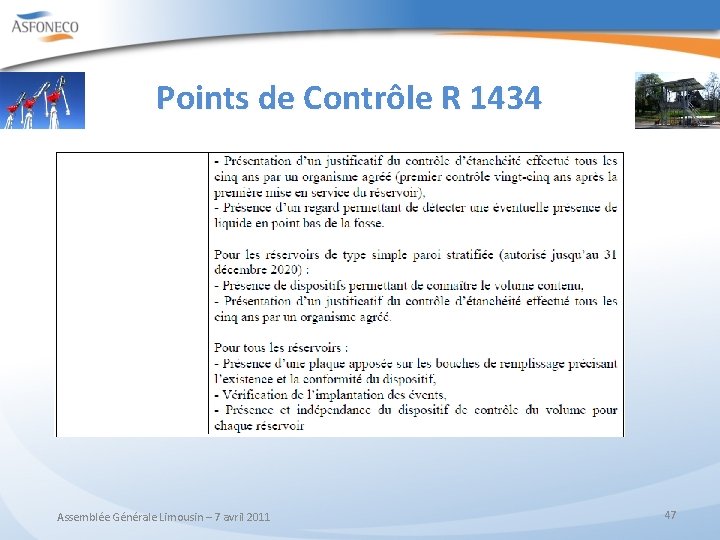 Points de Contrôle R 1434 Assemblée Générale Limousin – 7 avril 2011 47 