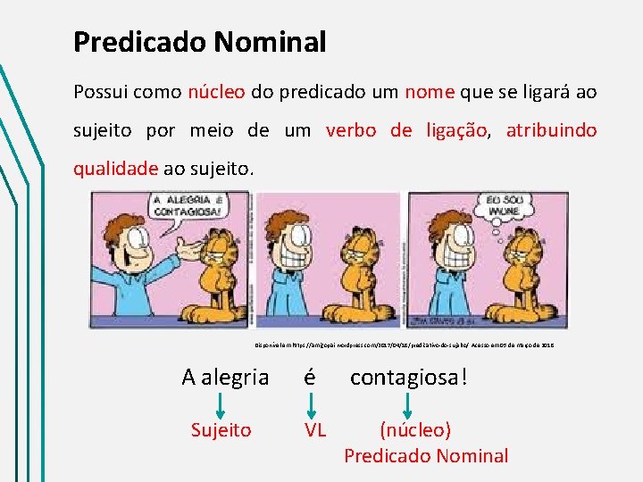 Predicado Nominal Possui como núcleo do predicado um nome que se ligará ao sujeito