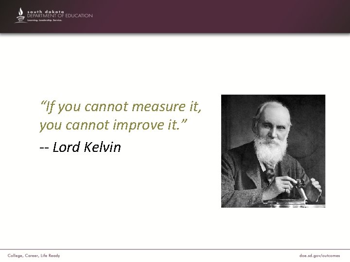 “If you cannot measure it, you cannot improve it. ” -- Lord Kelvin 