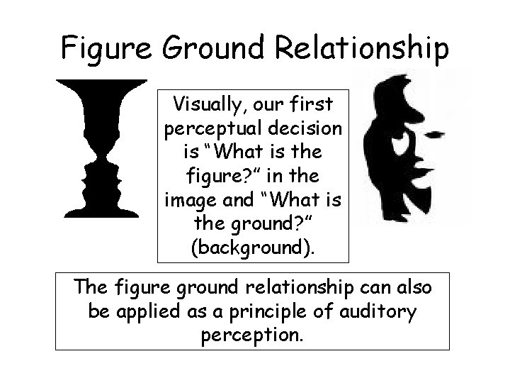 Figure Ground Relationship Visually, our first perceptual decision is “What is the figure? ”