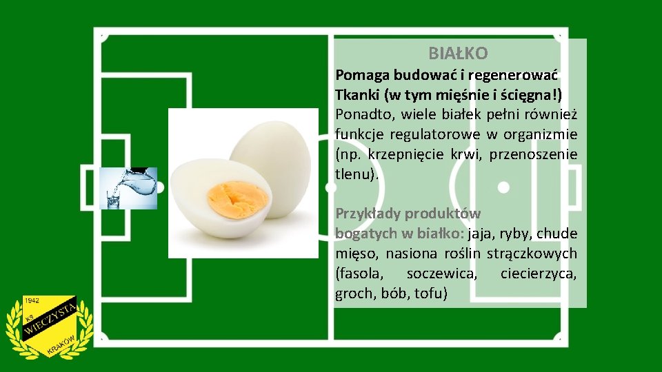 BIAŁKO Pomaga budować i regenerować Tkanki (w tym mięśnie i ścięgna!) Ponadto, wiele białek