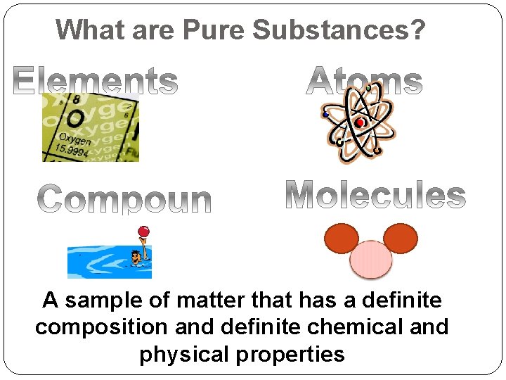 What are Pure Substances? A sample of matter that has a definite composition and