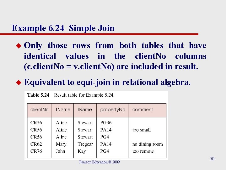 Example 6. 24 Simple Join u Only those rows from both tables that have