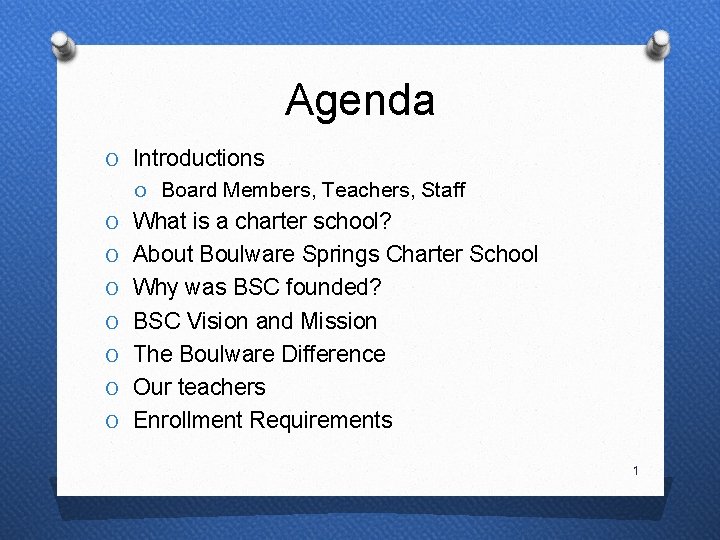 Agenda O Introductions O Board Members, Teachers, Staff O What is a charter school?