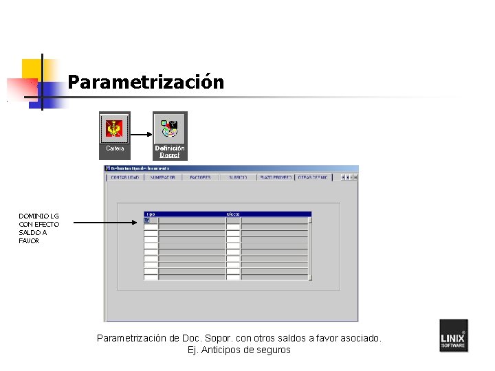 Parametrización DOMINIO LG CON EFECTO SALDO A FAVOR Parametrización de Doc. Sopor. con otros