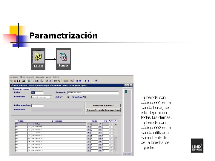 Parametrización La banda con código 001 es la banda base, de ella dependen todas