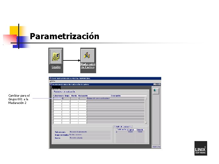 Parametrización Cambiar para el Grupo 001 a la Maduración 2 