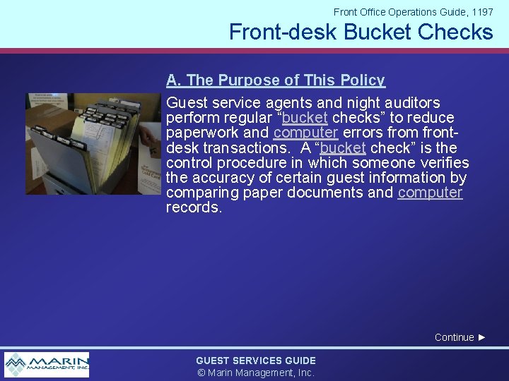 Front Office Operations Guide, 1197 Front-desk Bucket Checks Image from Microsoft Office online, Feb.