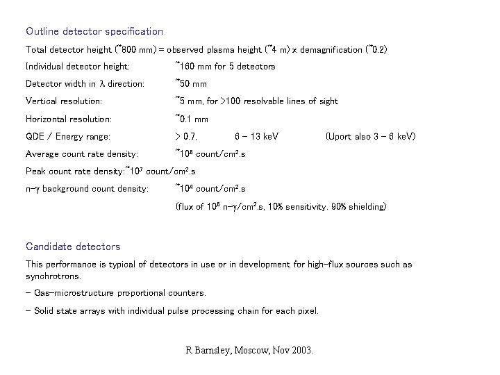 Outline detector specification Total detector height (~800 mm) = observed plasma height (~4 m)