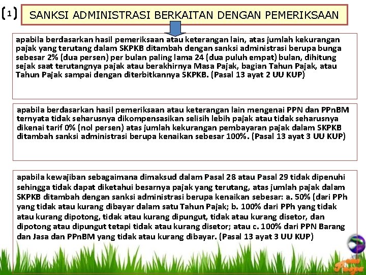 1 SANKSI ADMINISTRASI BERKAITAN DENGAN PEMERIKSAAN apabila berdasarkan hasil pemeriksaan atau keterangan lain, atas