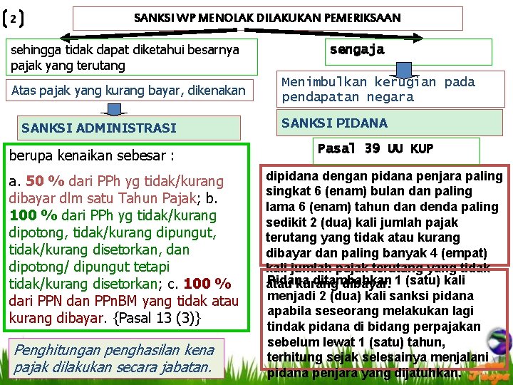 2 SANKSI WP MENOLAK DILAKUKAN PEMERIKSAAN sehingga tidak dapat diketahui besarnya pajak yang terutang