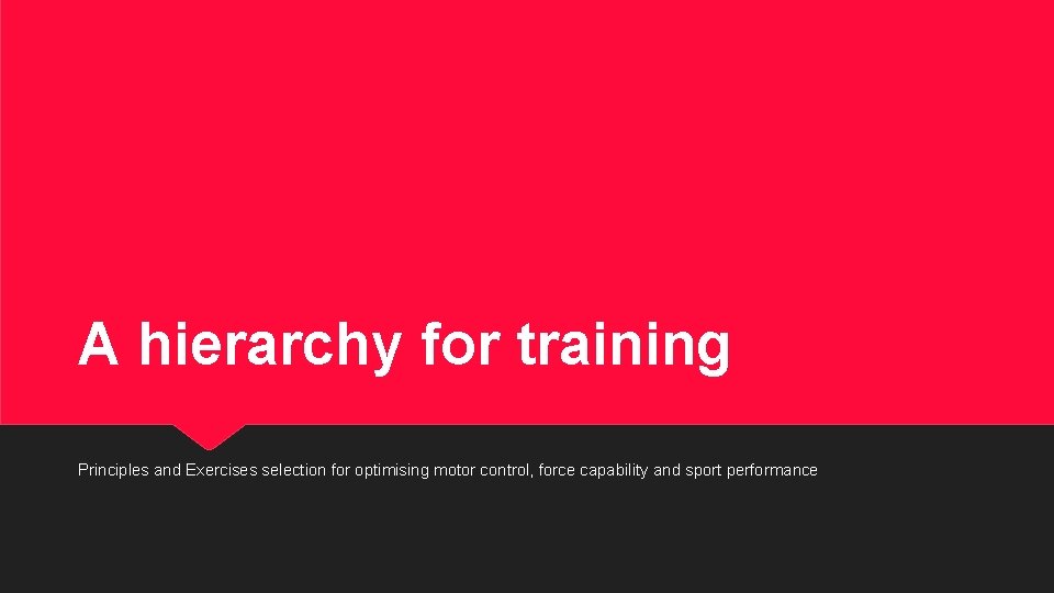 A hierarchy for training Principles and Exercises selection for optimising motor control, force capability