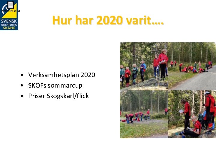 Hur har 2020 varit…. • Verksamhetsplan 2020 • SKOFs sommarcup • Priser Skogskarl/flick 