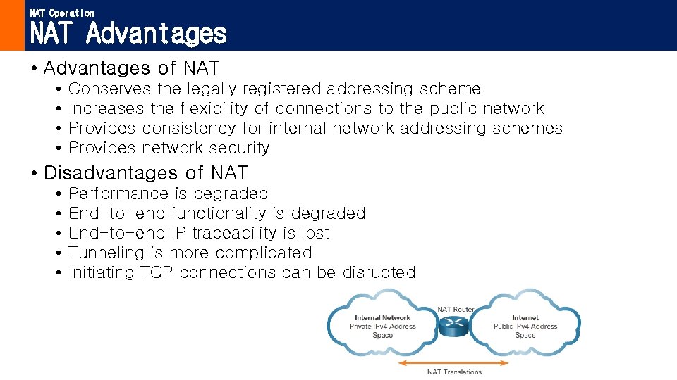 NAT Operation NAT Advantages • Advantages of NAT • • Conserves the legally registered