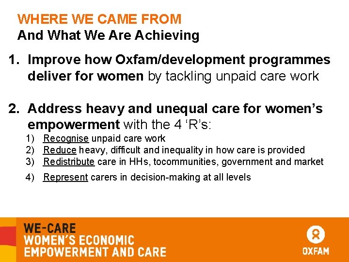 WHERE WE CAME FROM And What We Are Achieving 1. Improve how Oxfam/development programmes