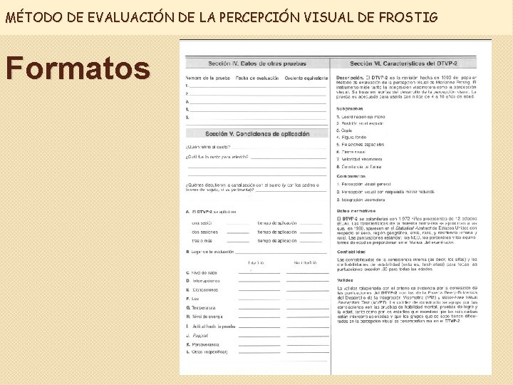 MÉTODO DE EVALUACIÓN DE LA PERCEPCIÓN VISUAL DE FROSTIG Formatos 