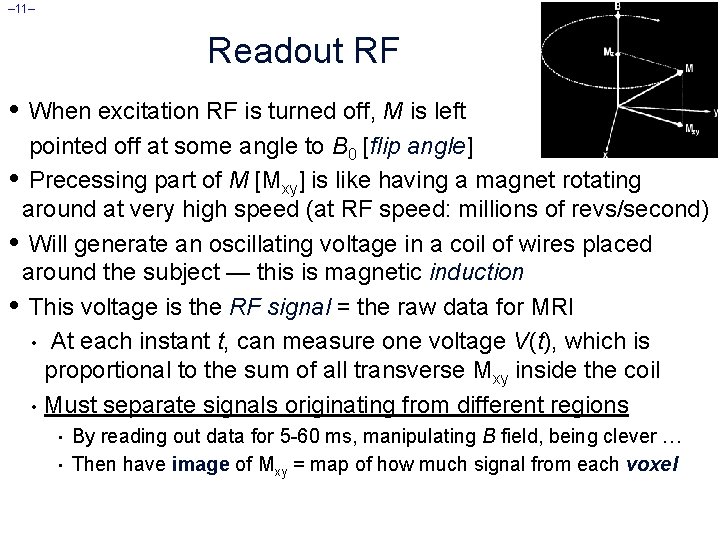 – 11– Readout RF • When excitation RF is turned off, M is left