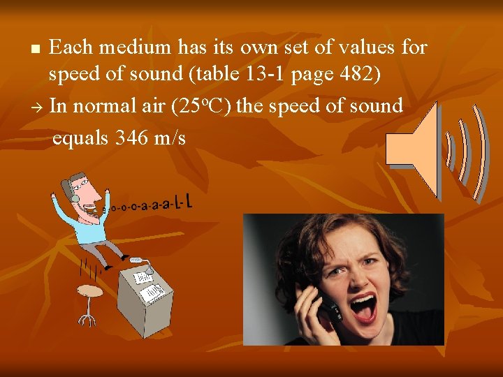 Each medium has its own set of values for speed of sound (table 13 Each medium has its own set of values for speed of sound (table 13
