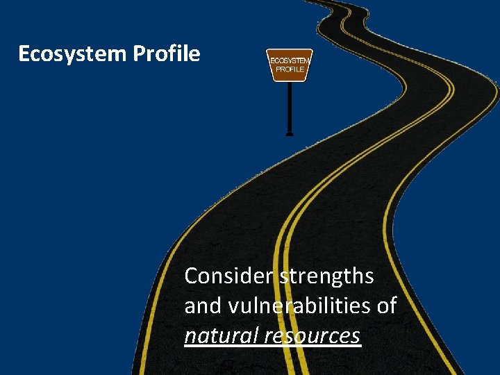 Ecosystem Profile Consider strengths and vulnerabilities of natural resources 