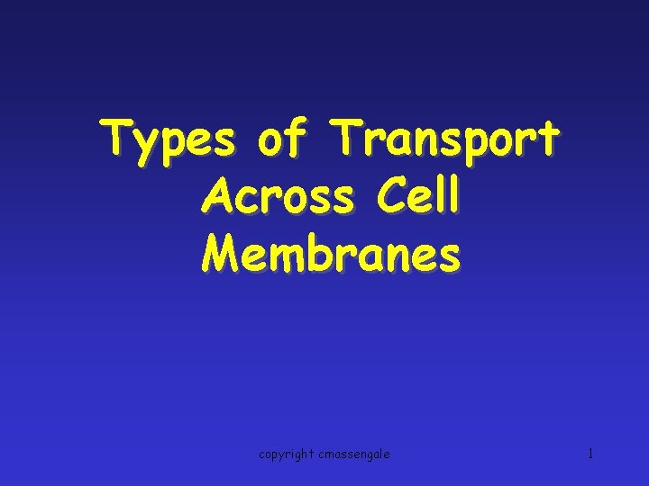 Types of Transport Across Cell Membranes copyright cmassengale 1 