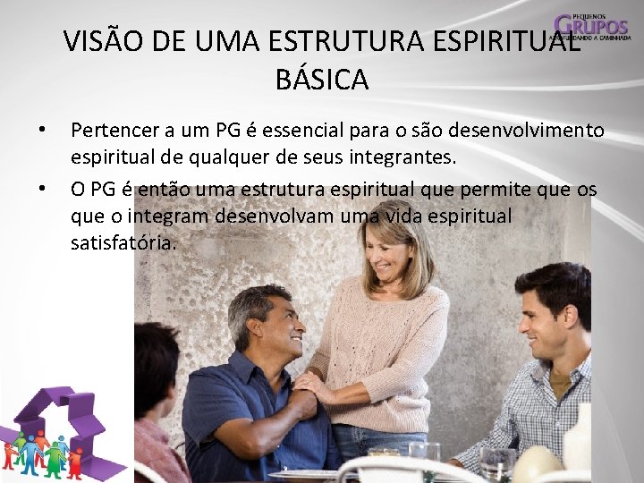 VISÃO DE UMA ESTRUTURA ESPIRITUAL BÁSICA • • Pertencer a um PG é essencial